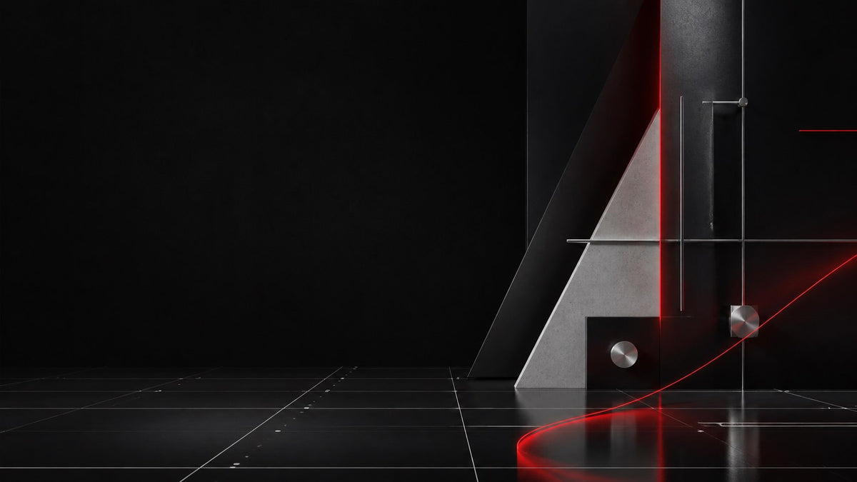 Abstract black, bone, and red precision artwork for Outbreak Supplements