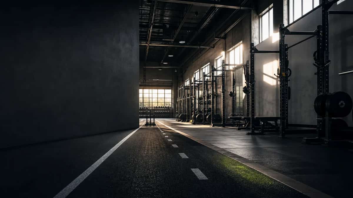 Unbranded strength and conditioning space at first light